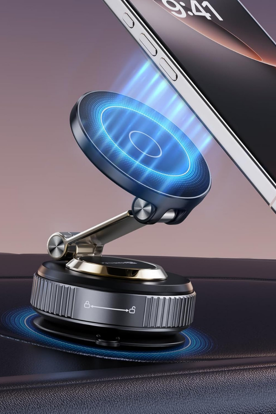Magnetic Vacuum Car Phone Holder – 360° Adjustable for iPhone & Android