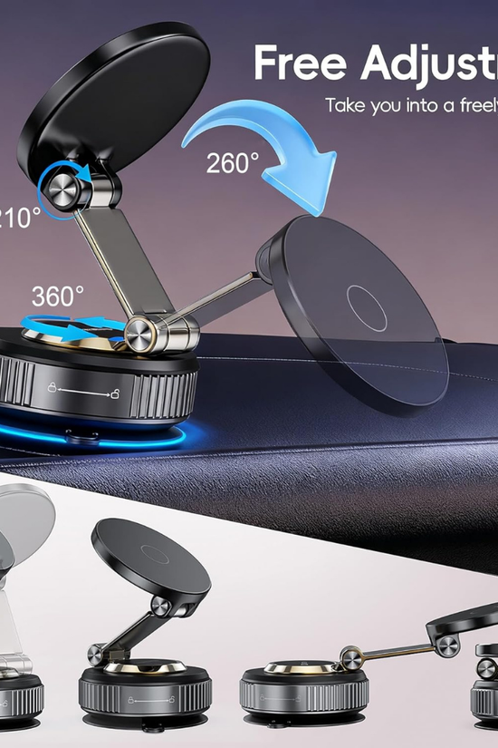 Magnetic Vacuum Car Phone Holder – 360° Adjustable for iPhone & Android