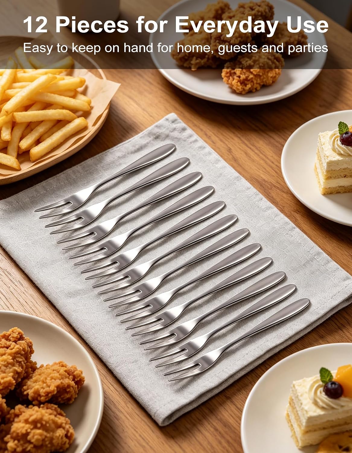 Premium Stainless Steel Dessert & Fruit Fork Set (Pack of 12)