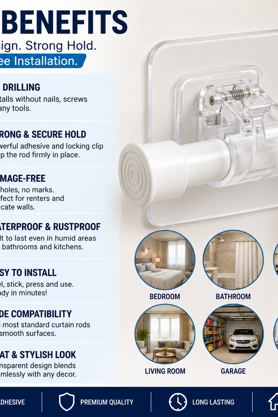 No-Drill Self-Adhesive Curtain Rod Holder